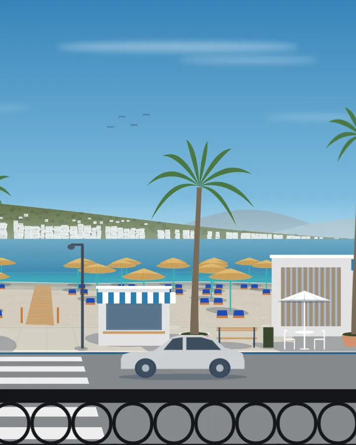 Drawing of the bay of Sarandë, midday