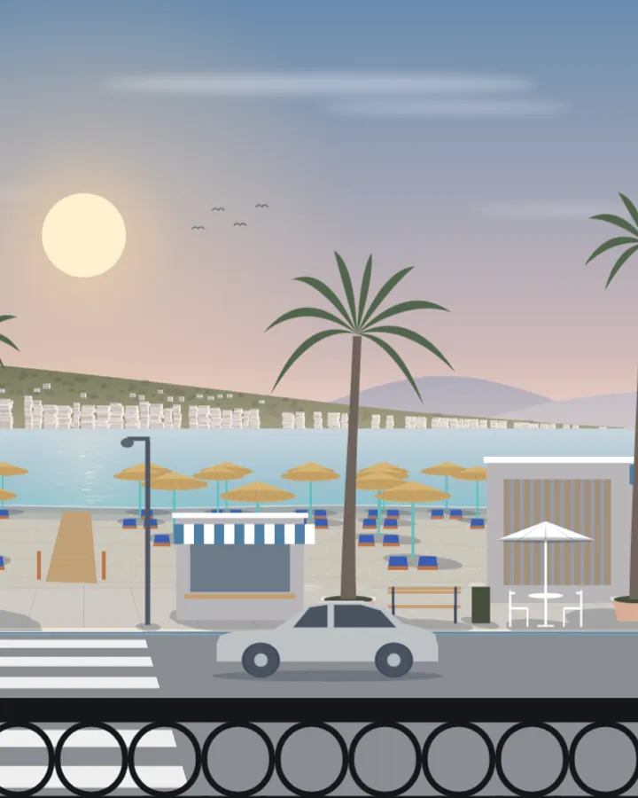 Drawing of the bay of Sarandë, morning